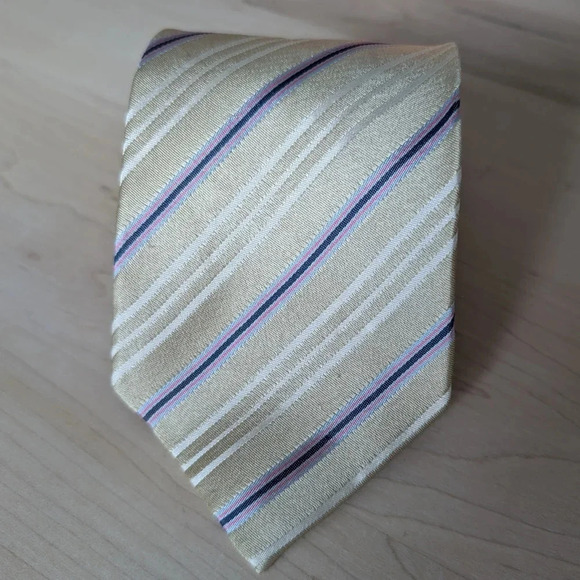 🇬🇧PAUL  SMITH silk tie, cream with blue lines - Picture 3 of 8